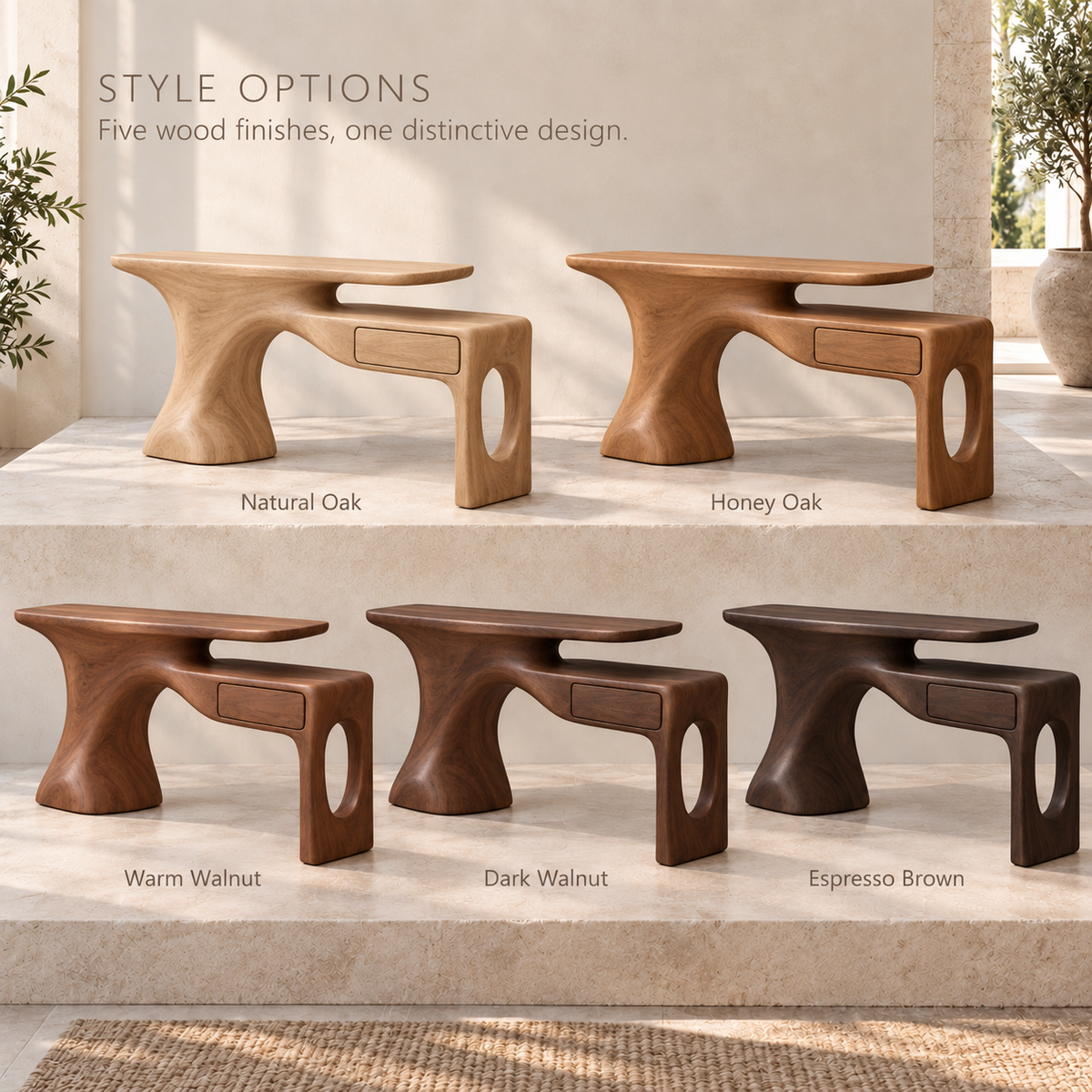 Veyra Sculptural Solid Wood Console Table - Design 640 - wood finish options