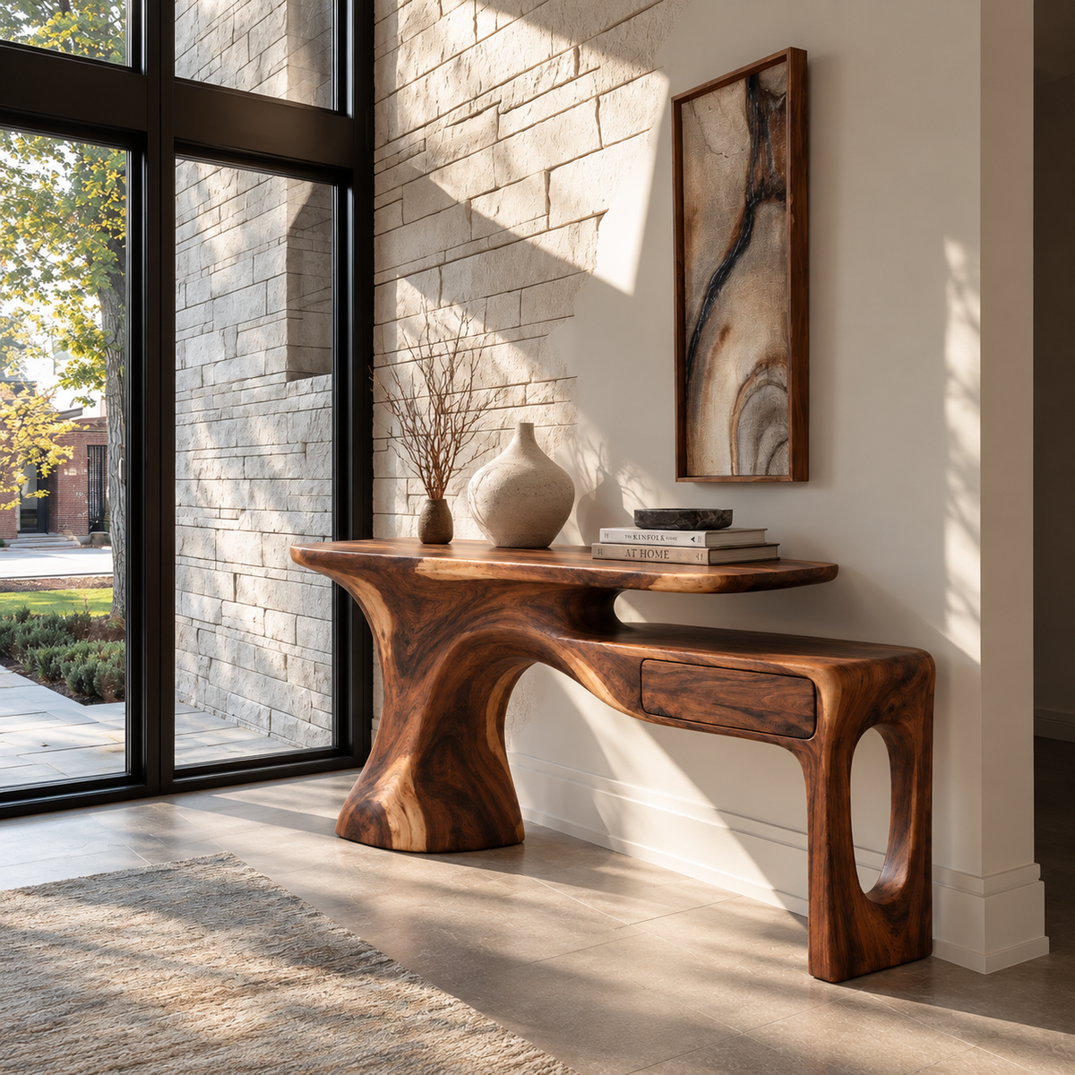 Veyra Sculptural Solid Wood Console Table - Design 640 - original main view