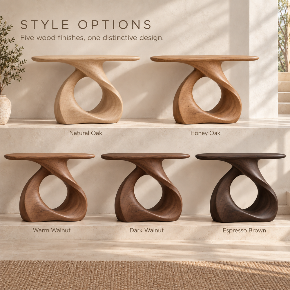 Soren Sculptural Solid Wood Console Table - Design 641 - wood finish options