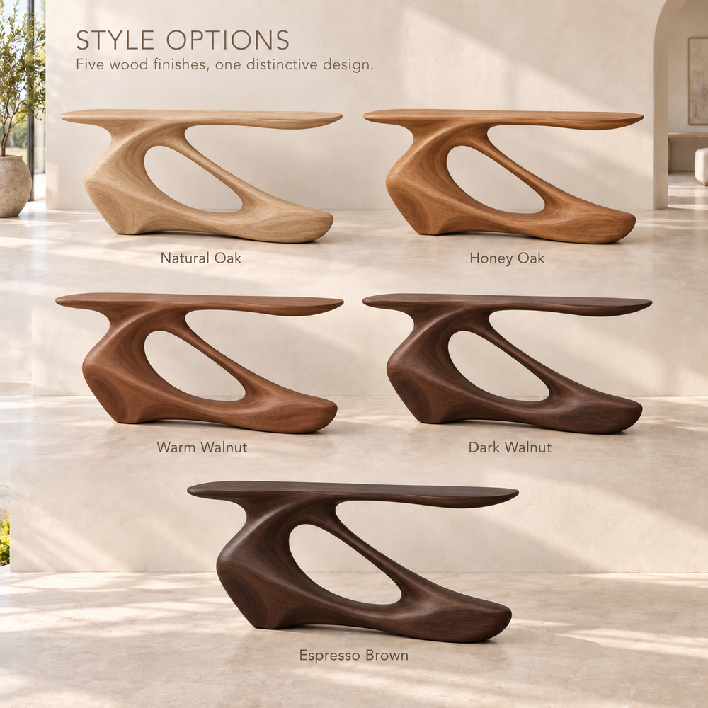 Nolan Sculptural Solid Wood Console Table - Design 643 - wood finish options