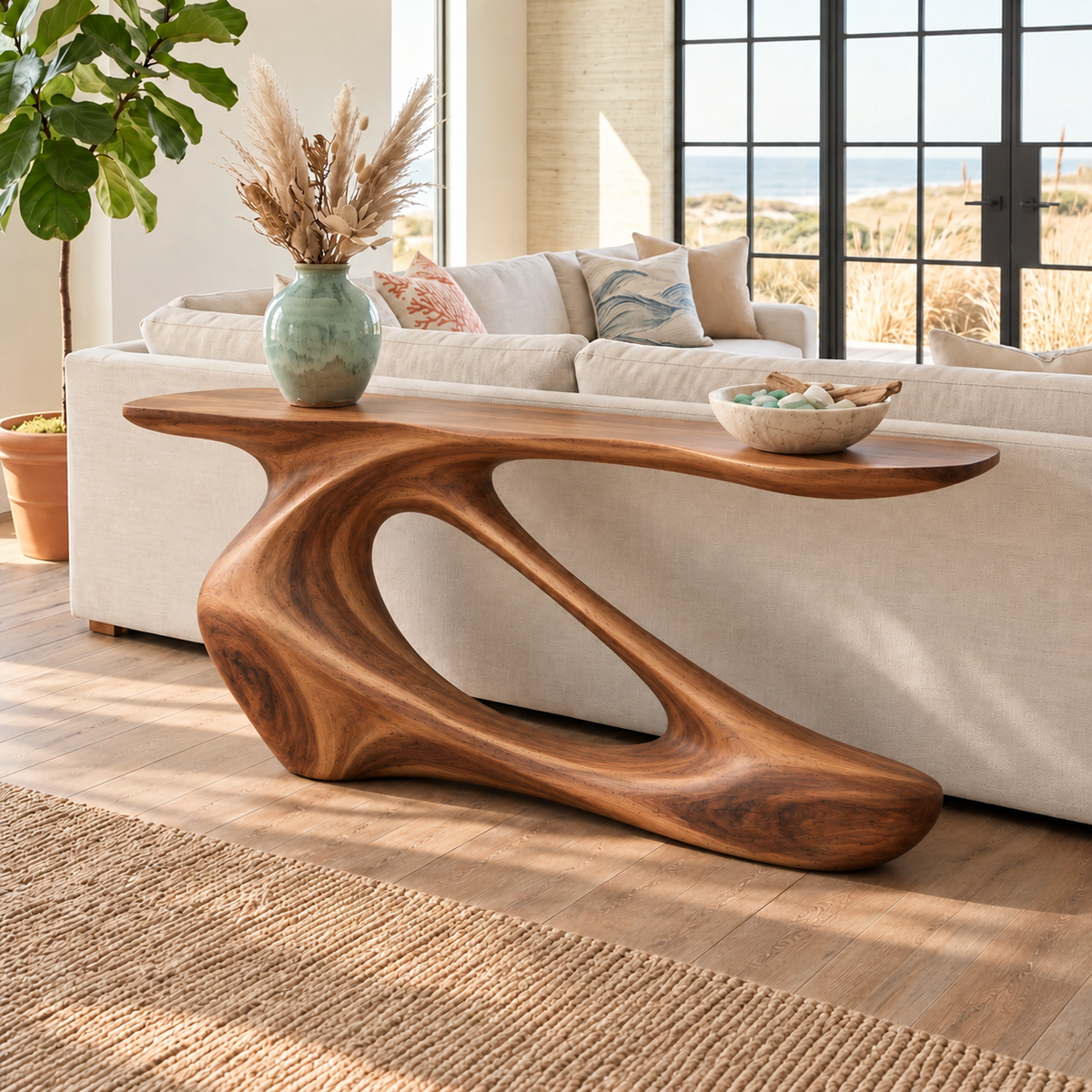 Nolan Sculptural Solid Wood Console Table - Design 643 - original main view