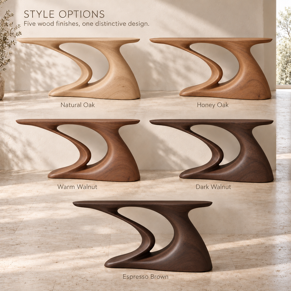Brielle Sculptural Solid Wood Console Table - Design 644 - wood finish options