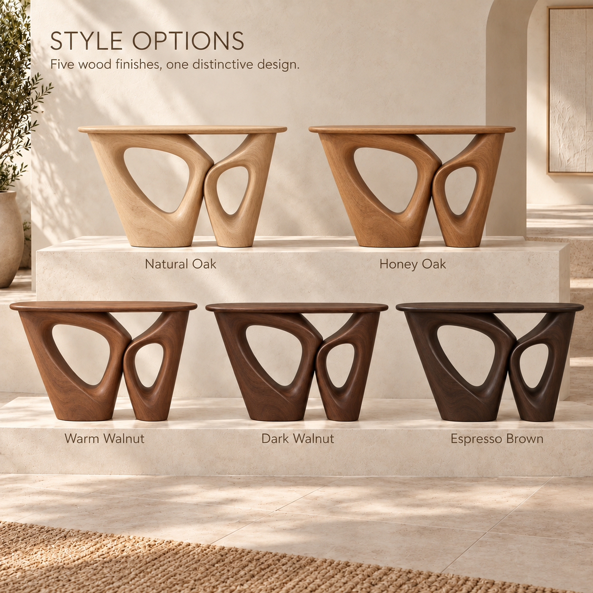 Orin Sculptural Solid Wood Console Table - Design 645 - wood finish options