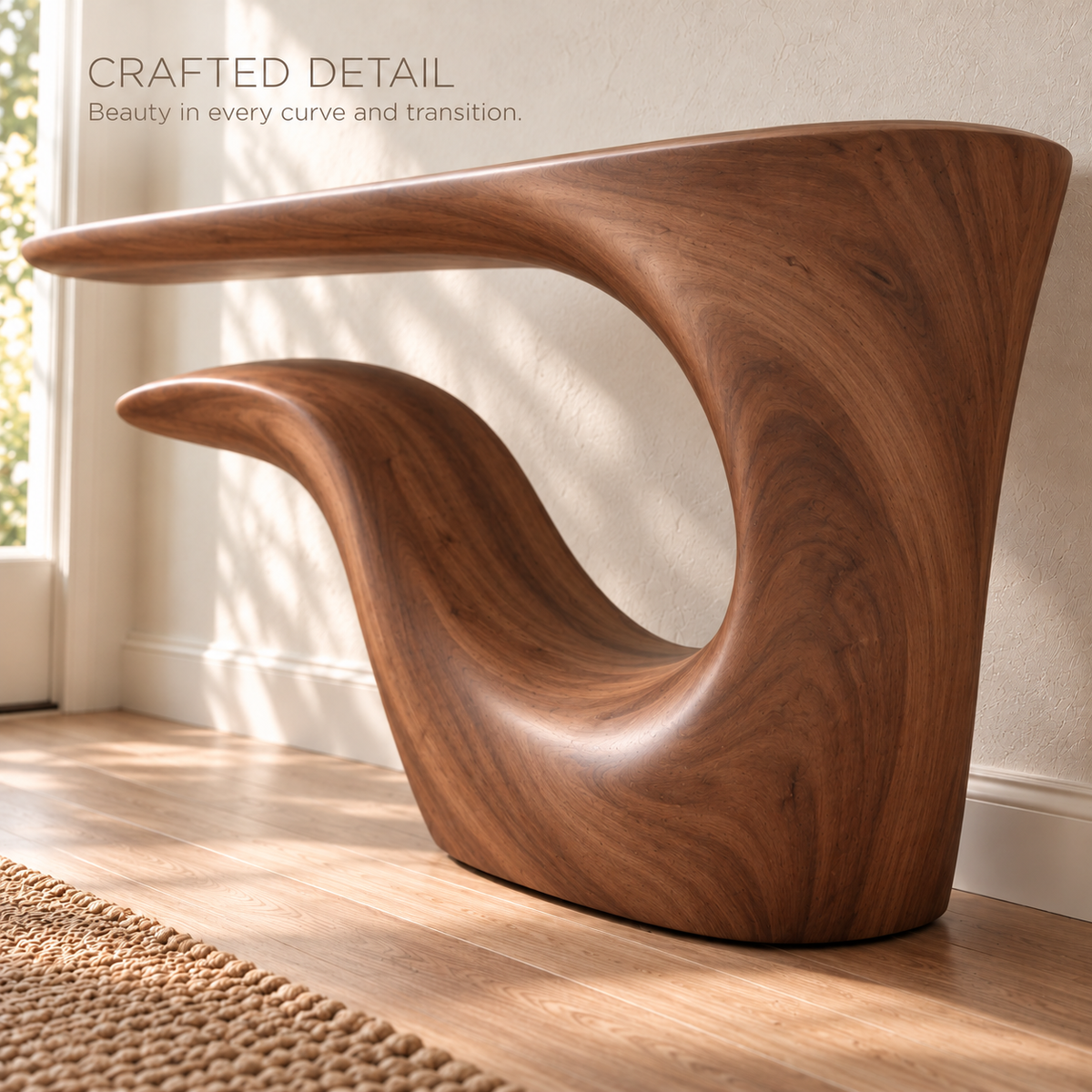Selene Sculptural Solid Wood Console Table - Design 646 - product detail 5
