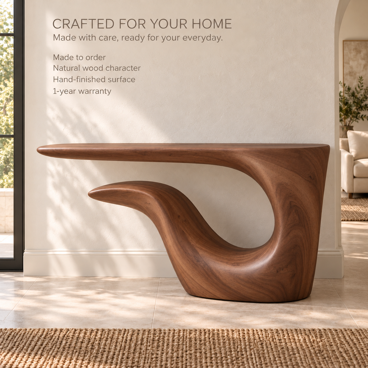 Selene Sculptural Solid Wood Console Table - Design 646 - product detail 8