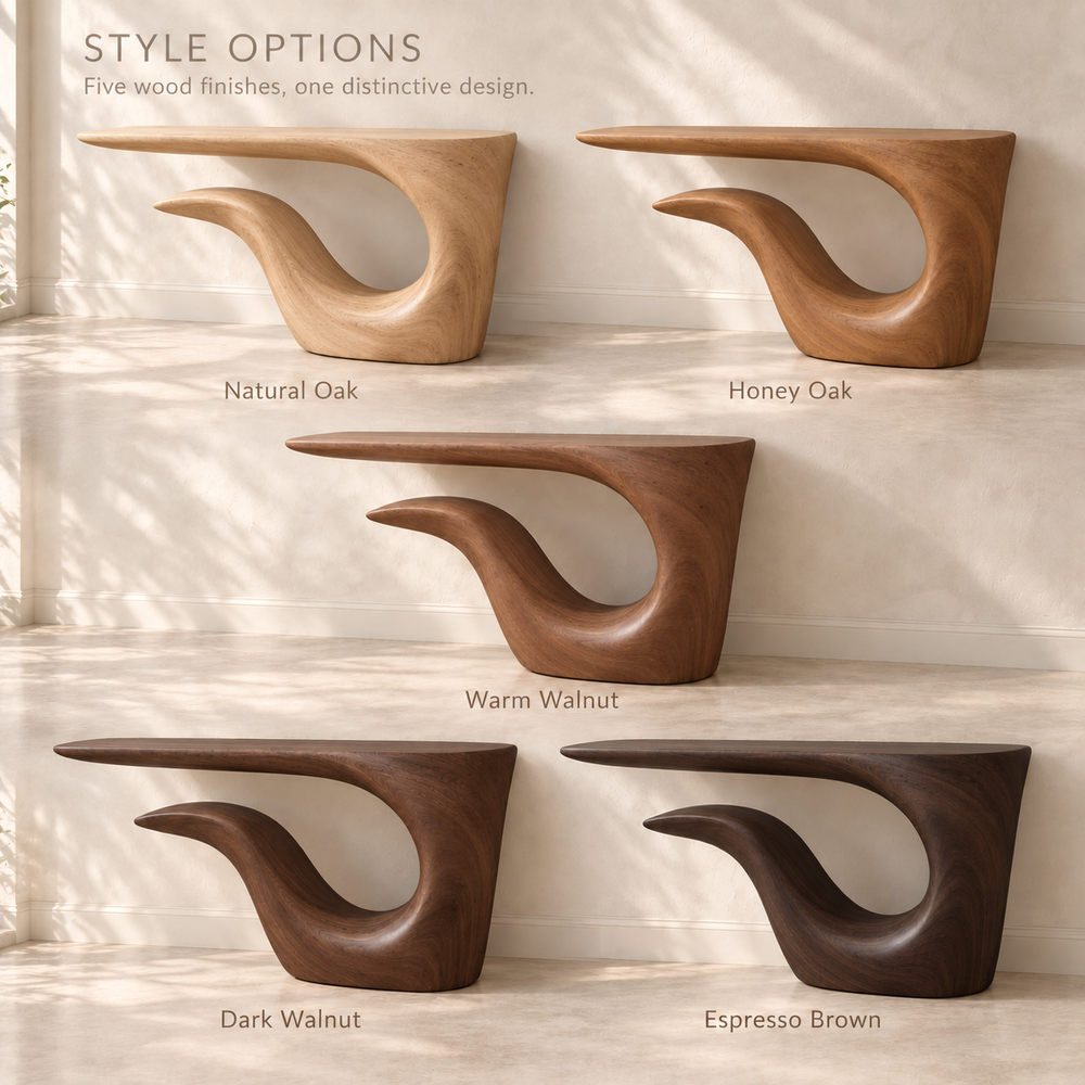 Selene Sculptural Solid Wood Console Table - Design 646 - wood finish options