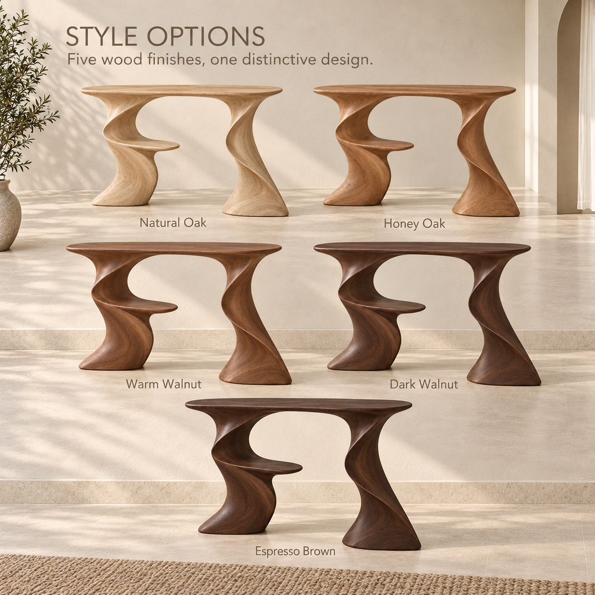 Darian Sculptural Solid Wood Console Table - Design 647 - wood finish options