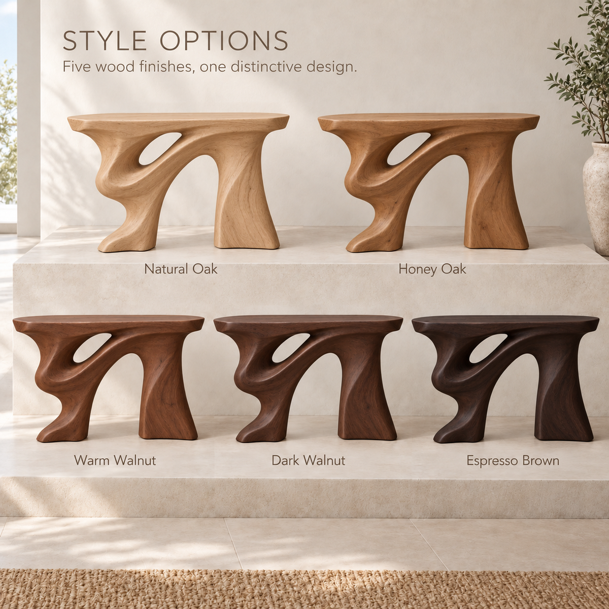 Talia Sculptural Solid Wood Console Table - Design 649 - wood finish options