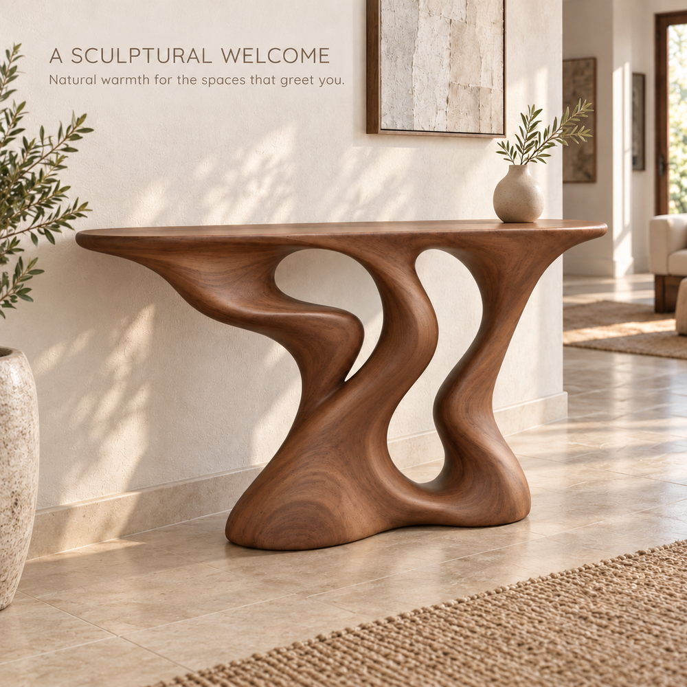 Vale Sculptural Solid Wood Console Table - Design 650 - product detail 1