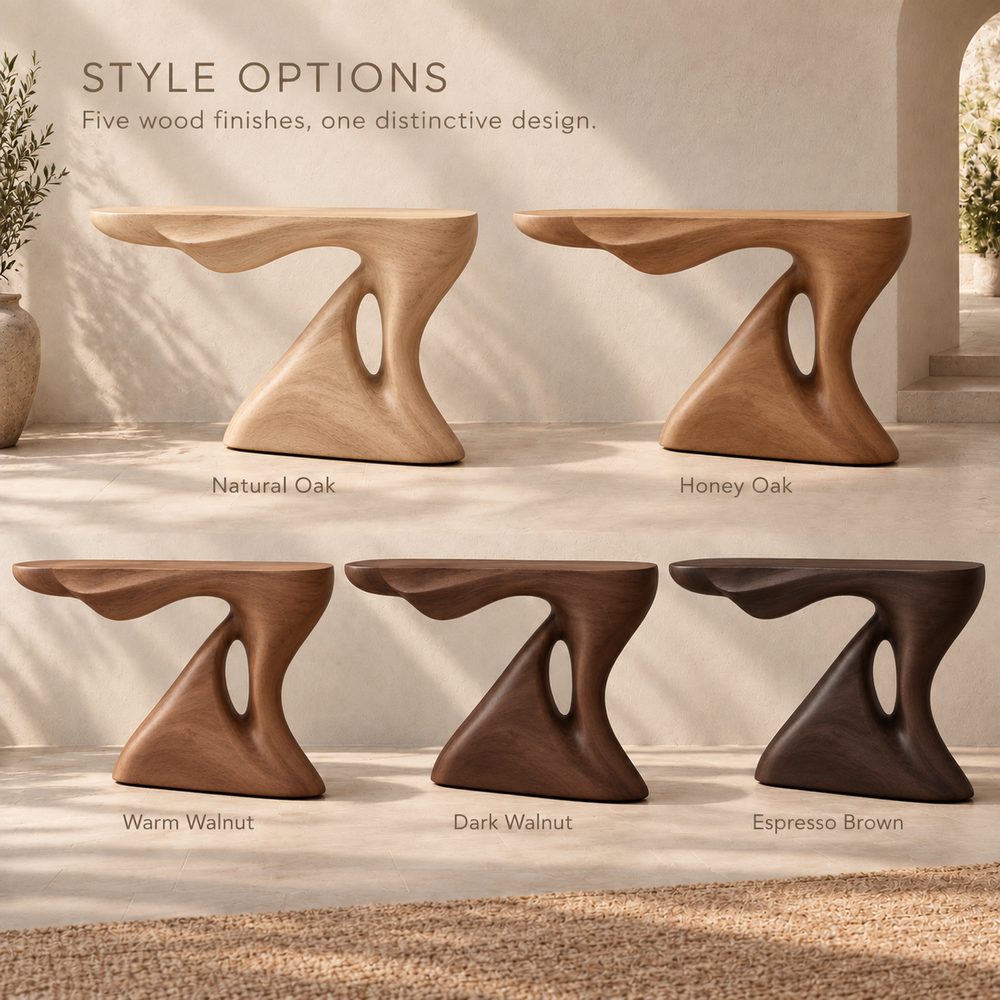 Isla Sculptural Solid Wood Console Table - Design 651 - wood finish options