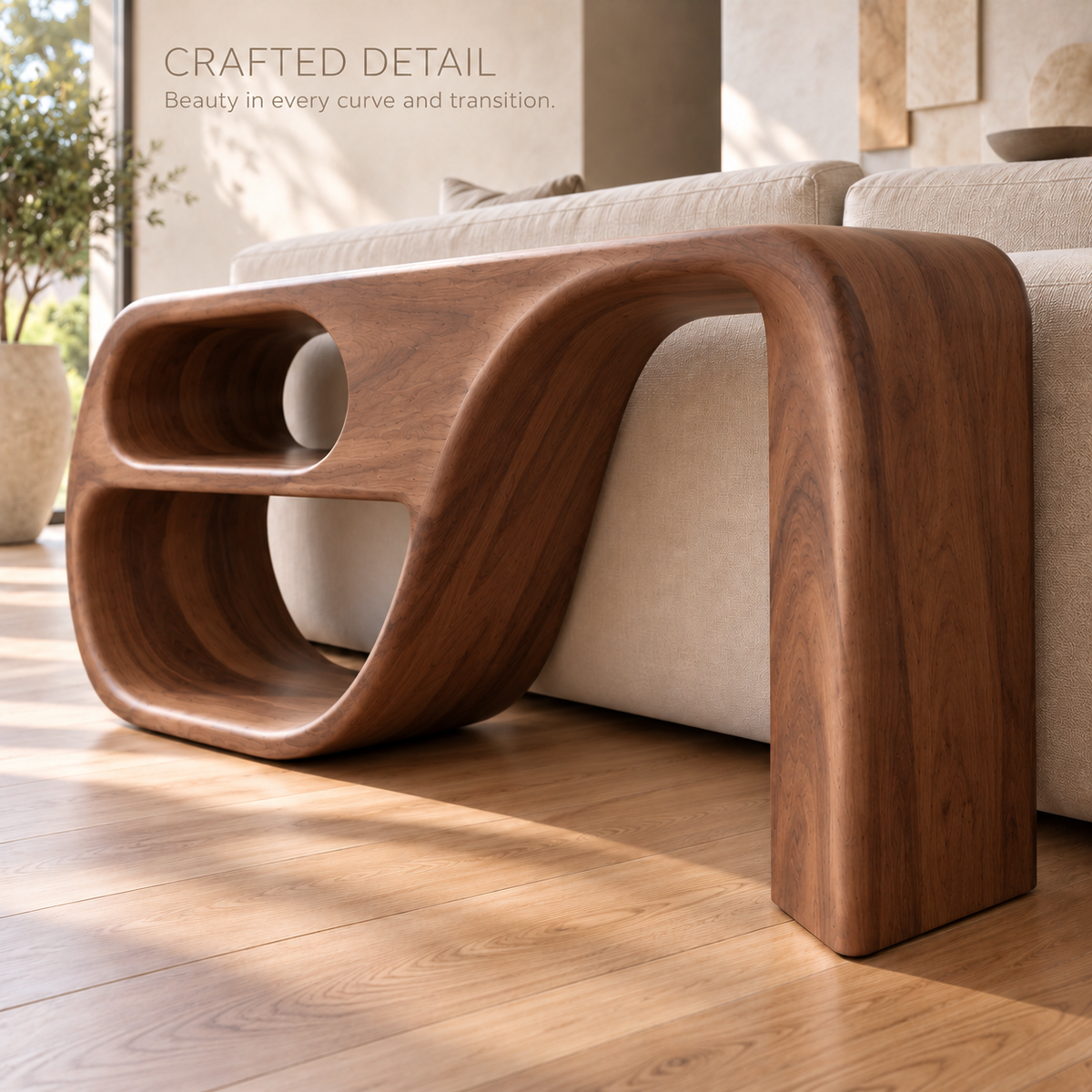 Alden Sculptural Solid Wood Console Table - Design 653 - product detail 5