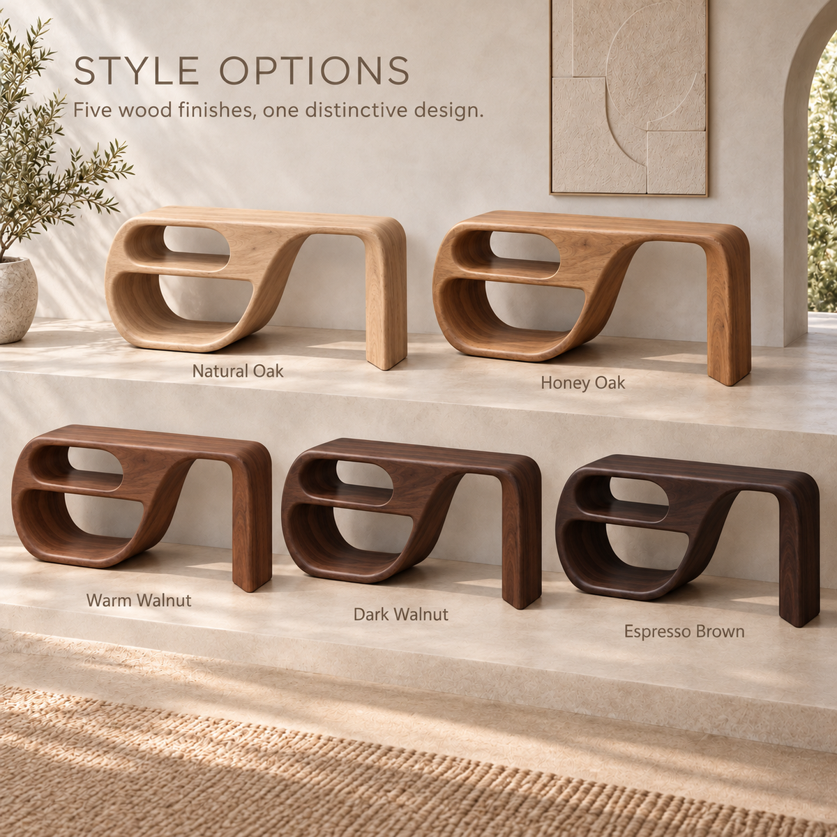 Alden Sculptural Solid Wood Console Table - Design 653 - wood finish options