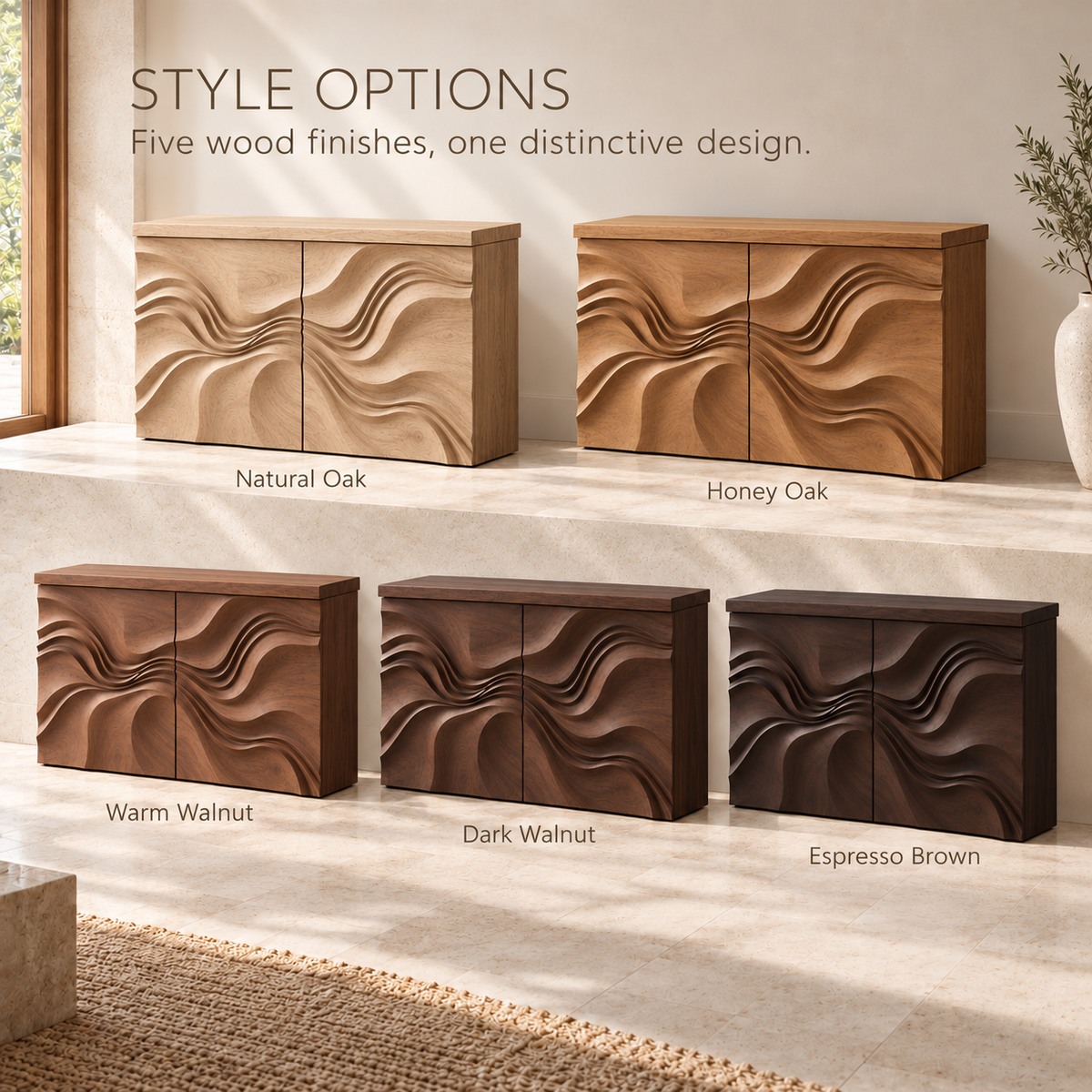 Eira Sculptural Solid Wood Console Table - Design 654 - wood finish options