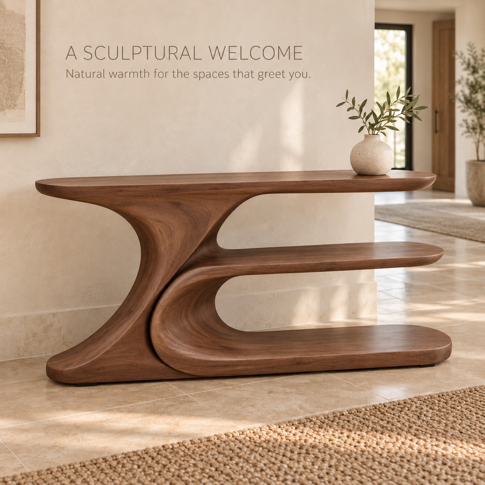 Kaia Sculptural Solid Wood Console Table - Design 655 - product detail 1