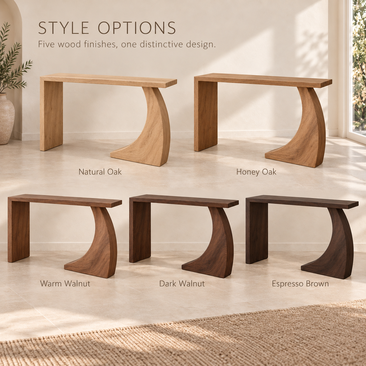 Remy Sculptural Solid Wood Console Table - Design 656 - wood finish options