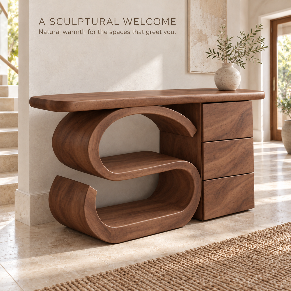 Maren Sculptural Solid Wood Console Table - Design 658 - product detail 1