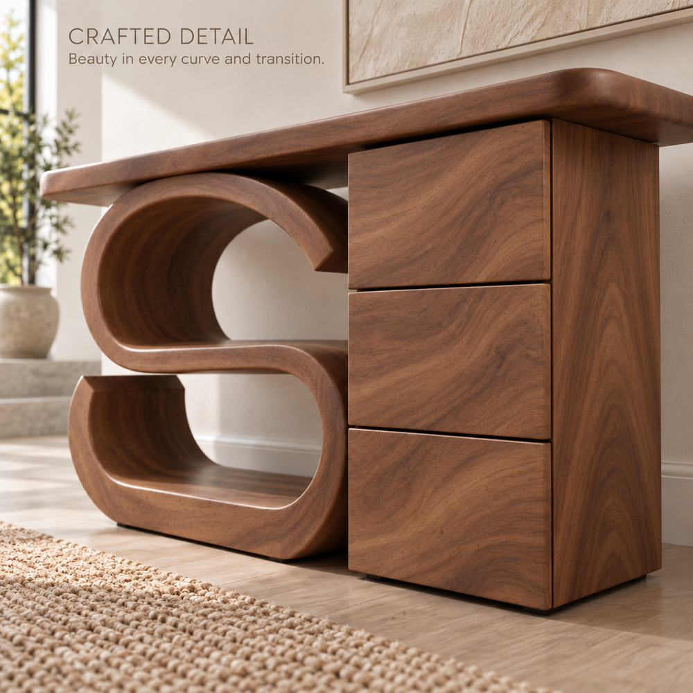 Maren Sculptural Solid Wood Console Table - Design 658 - product detail 5