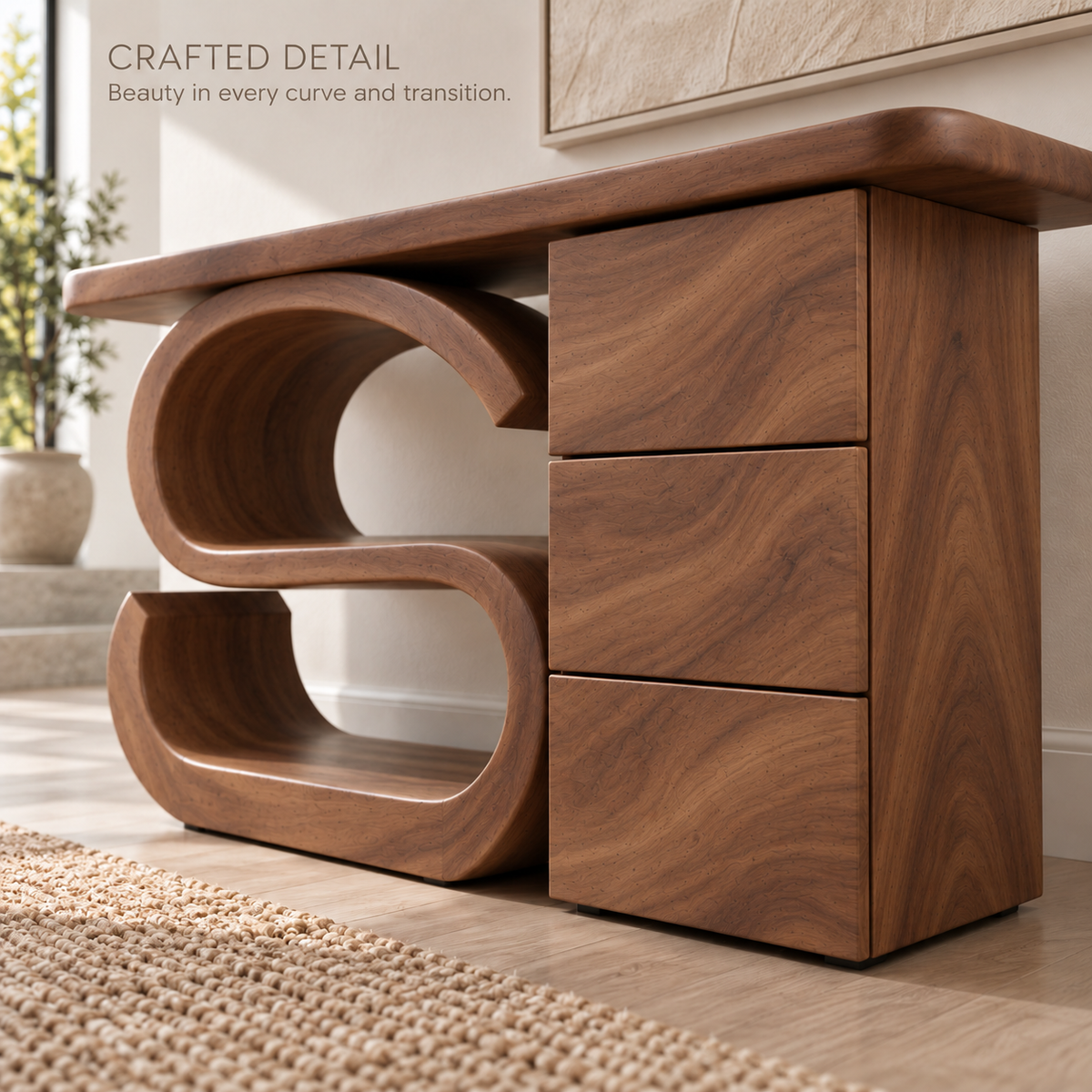 Maren Sculptural Solid Wood Console Table - Design 658 - product detail 5