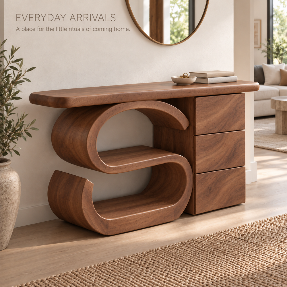 Maren Sculptural Solid Wood Console Table - Design 658 - product detail 6