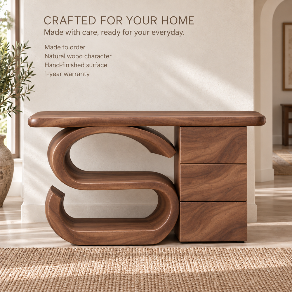 Maren Sculptural Solid Wood Console Table - Design 658 - product detail 8