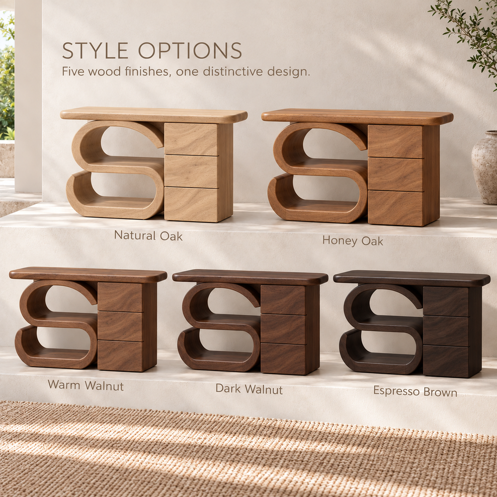 Maren Sculptural Solid Wood Console Table - Design 658 - wood finish options