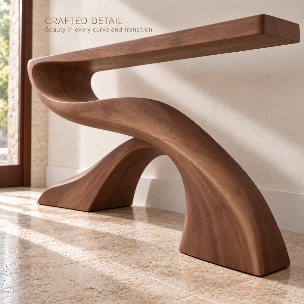 Solene Sculptural Solid Wood Console Table - Design 659 - product detail 5