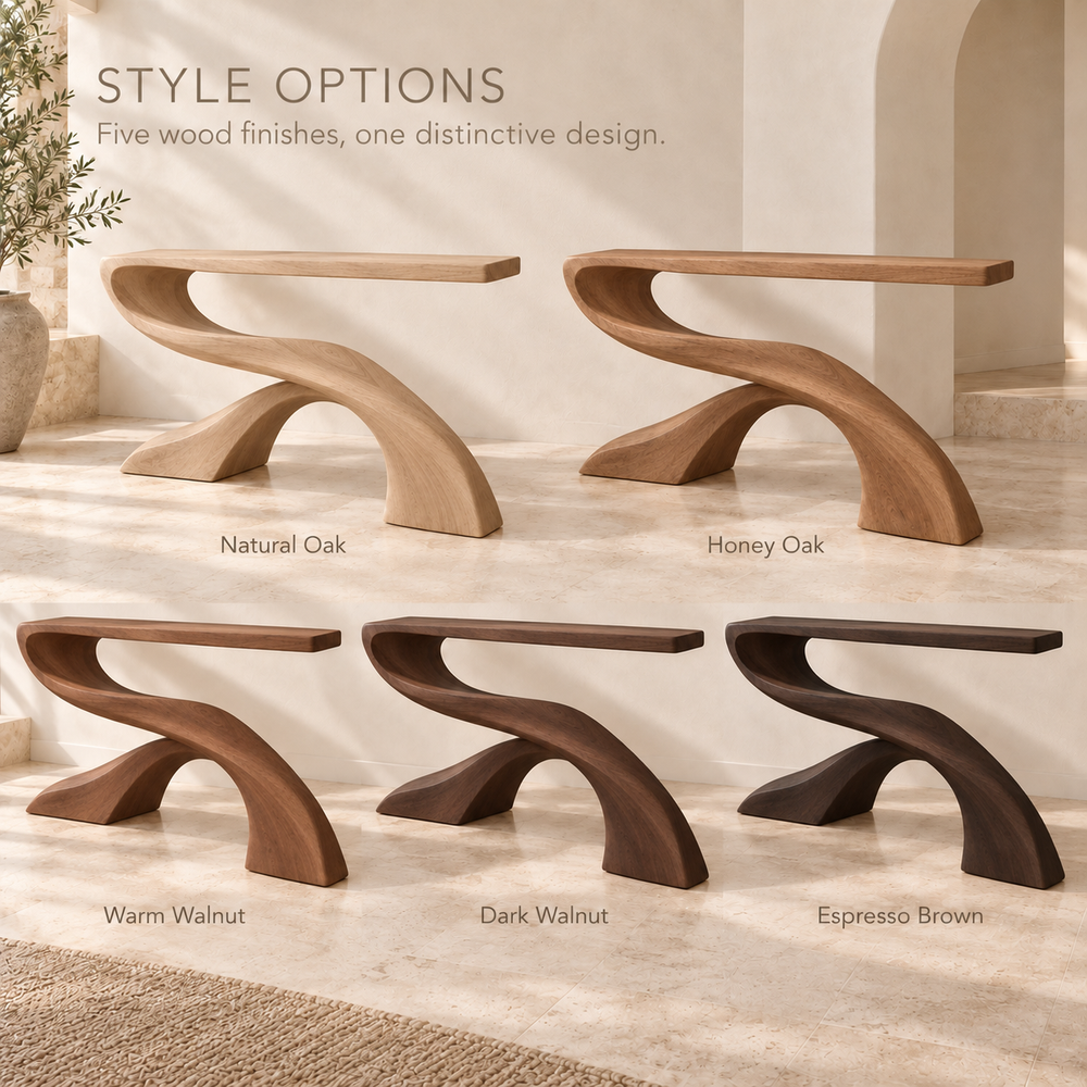 Solene Sculptural Solid Wood Console Table - Design 659 - wood finish options