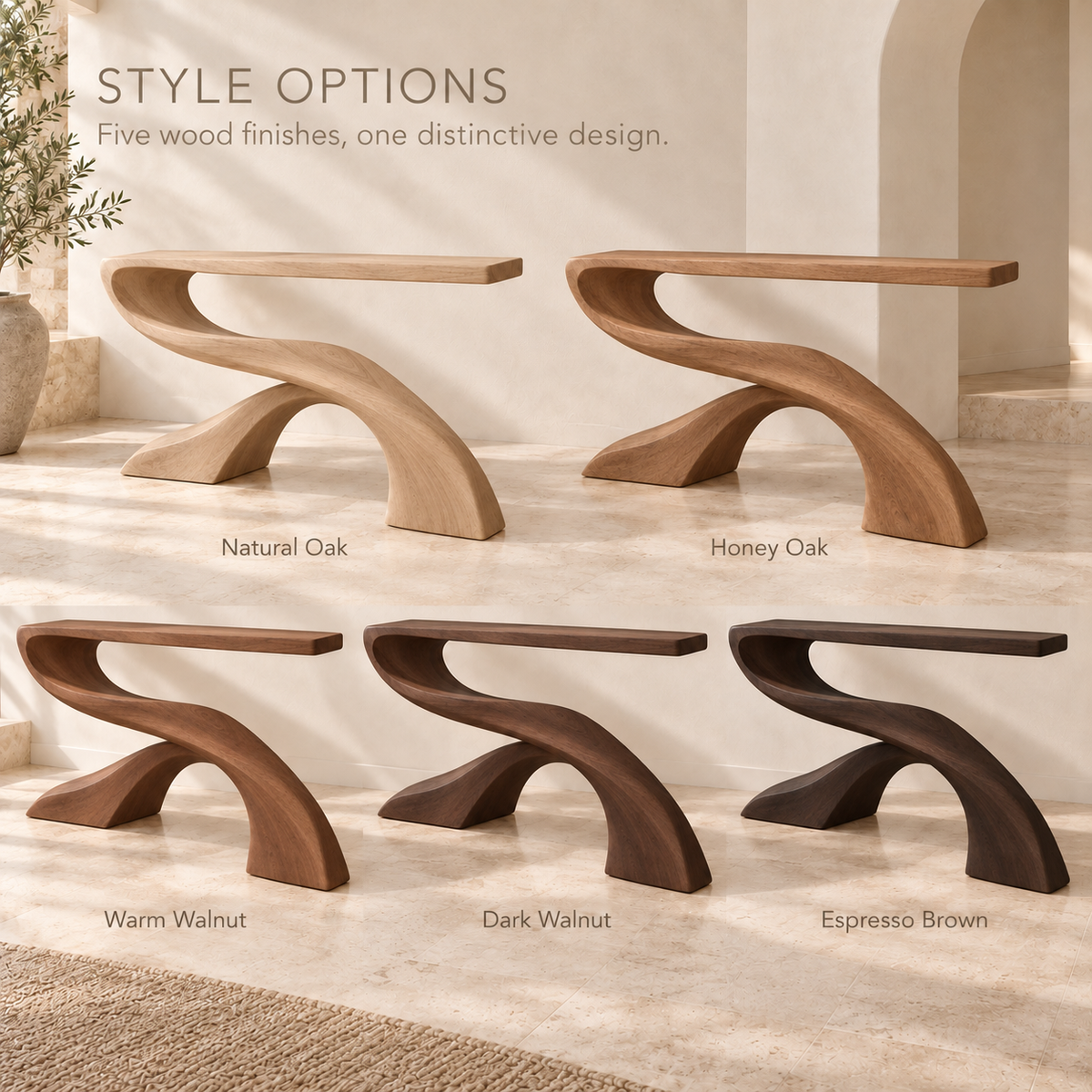 Solene Sculptural Solid Wood Console Table - Design 659 - wood finish options