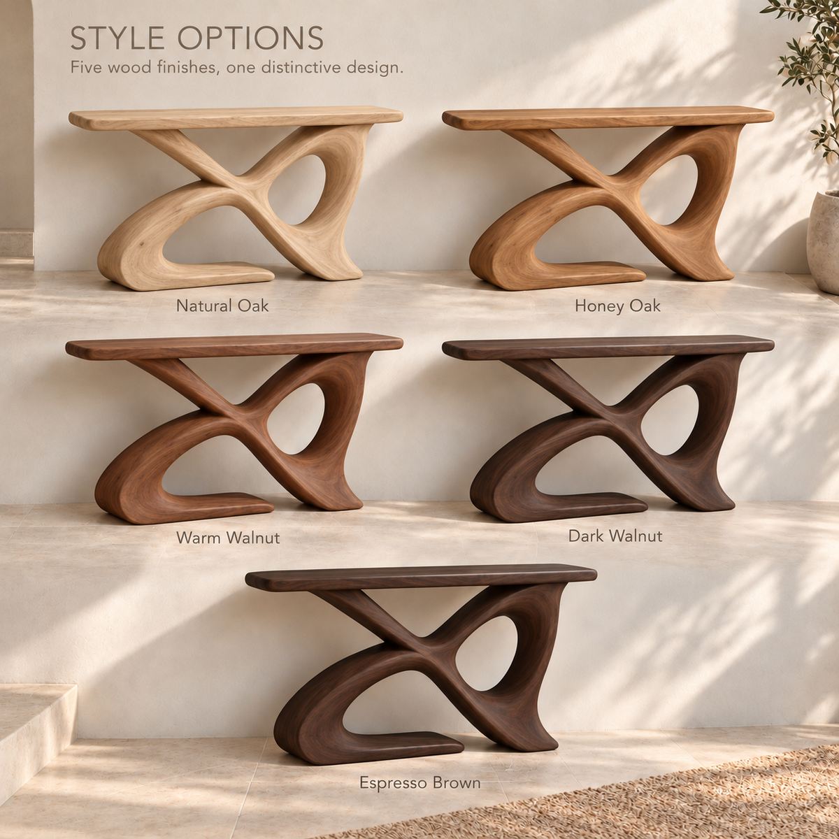 Avira Sculptural Solid Wood Console Table - Design 660 - wood finish options