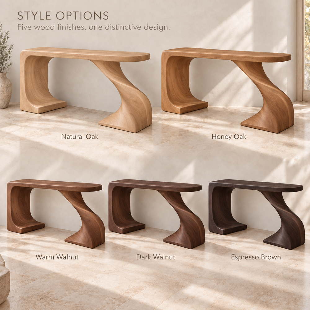 Lorien Sculptural Solid Wood Console Table - Design 661 - wood finish options