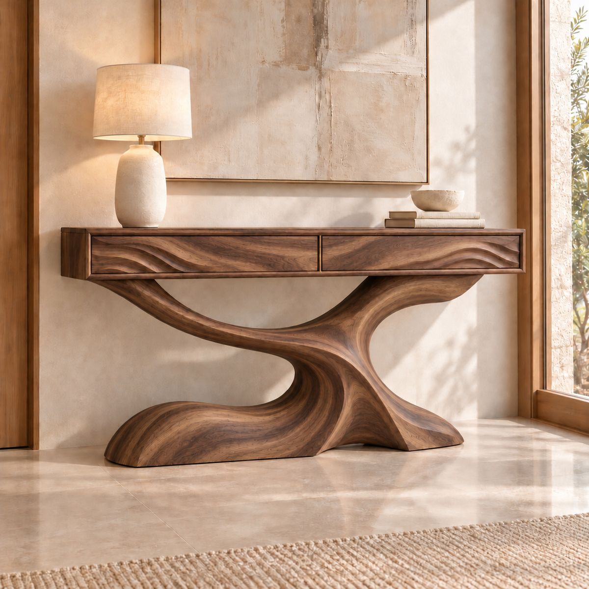Cassian Sculptural Solid Wood Console Table - Design 662 - original main view
