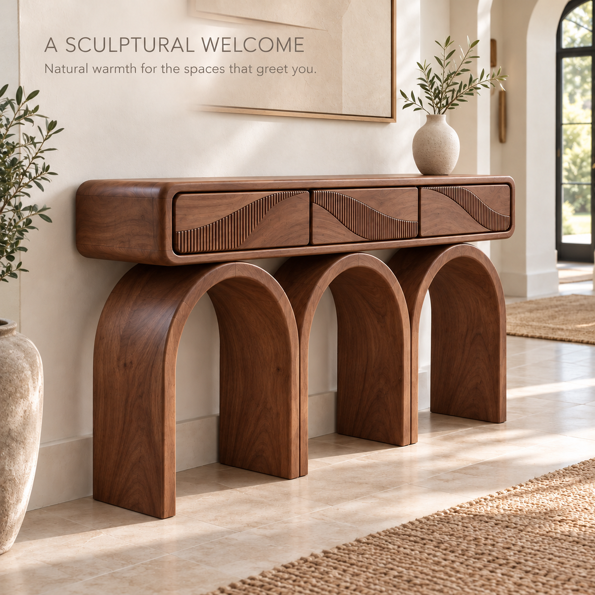 Evren Sculptural Solid Wood Console Table - Design 663 - product detail 1
