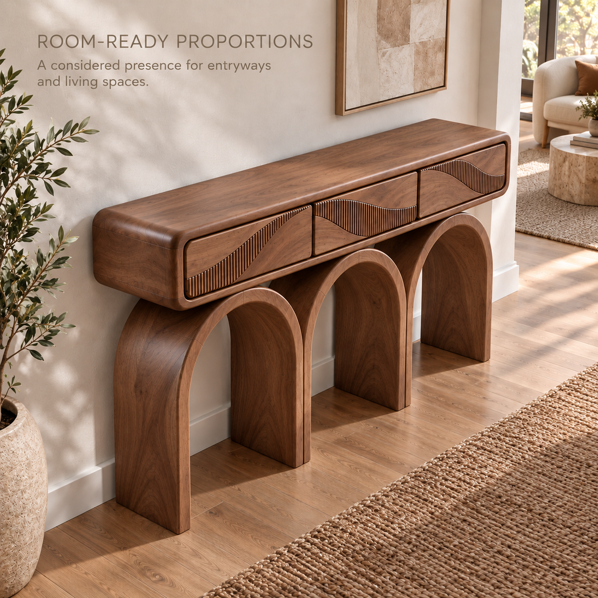 Evren Sculptural Solid Wood Console Table - Design 663 - product detail 3