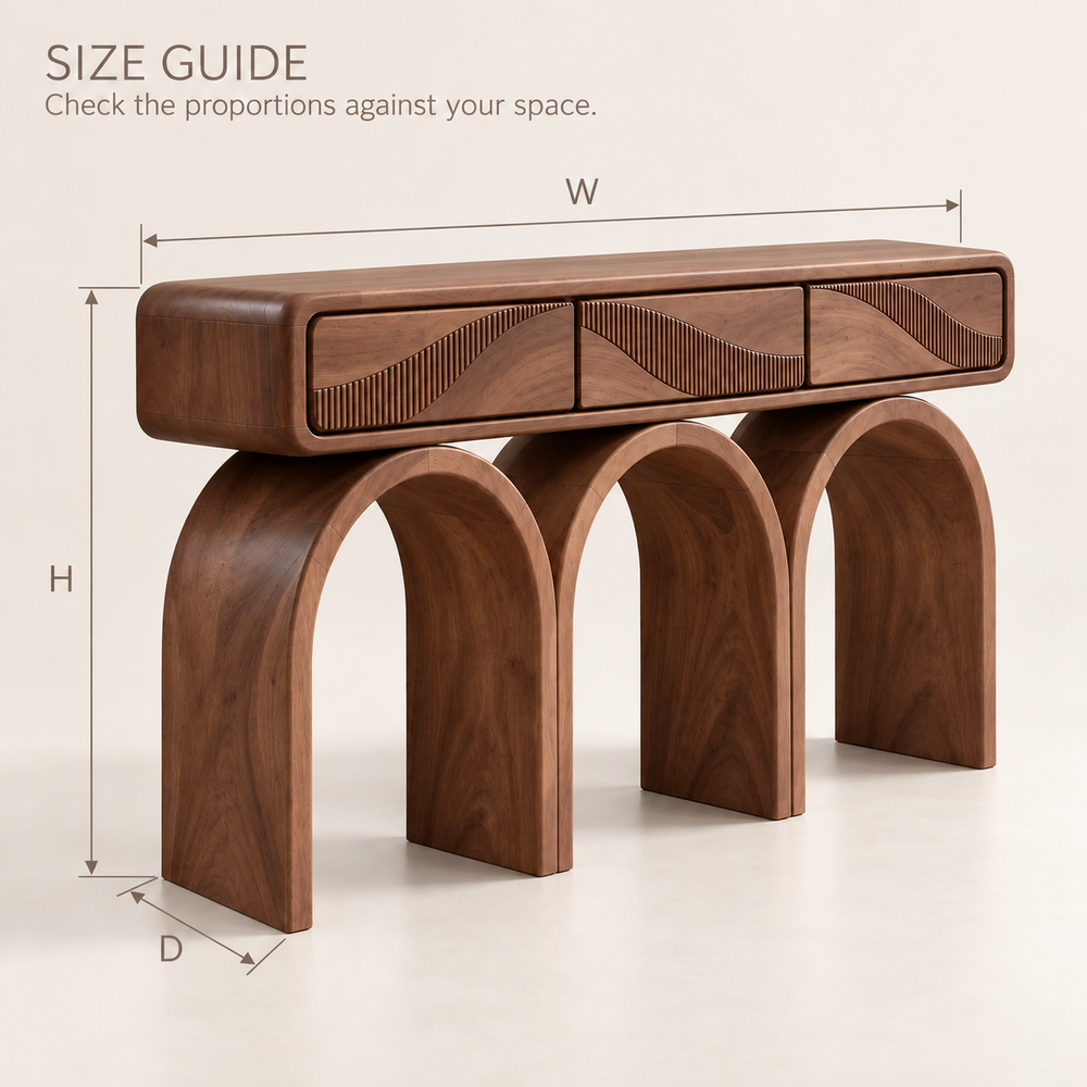 Evren Sculptural Solid Wood Console Table - Design 663 - size guide