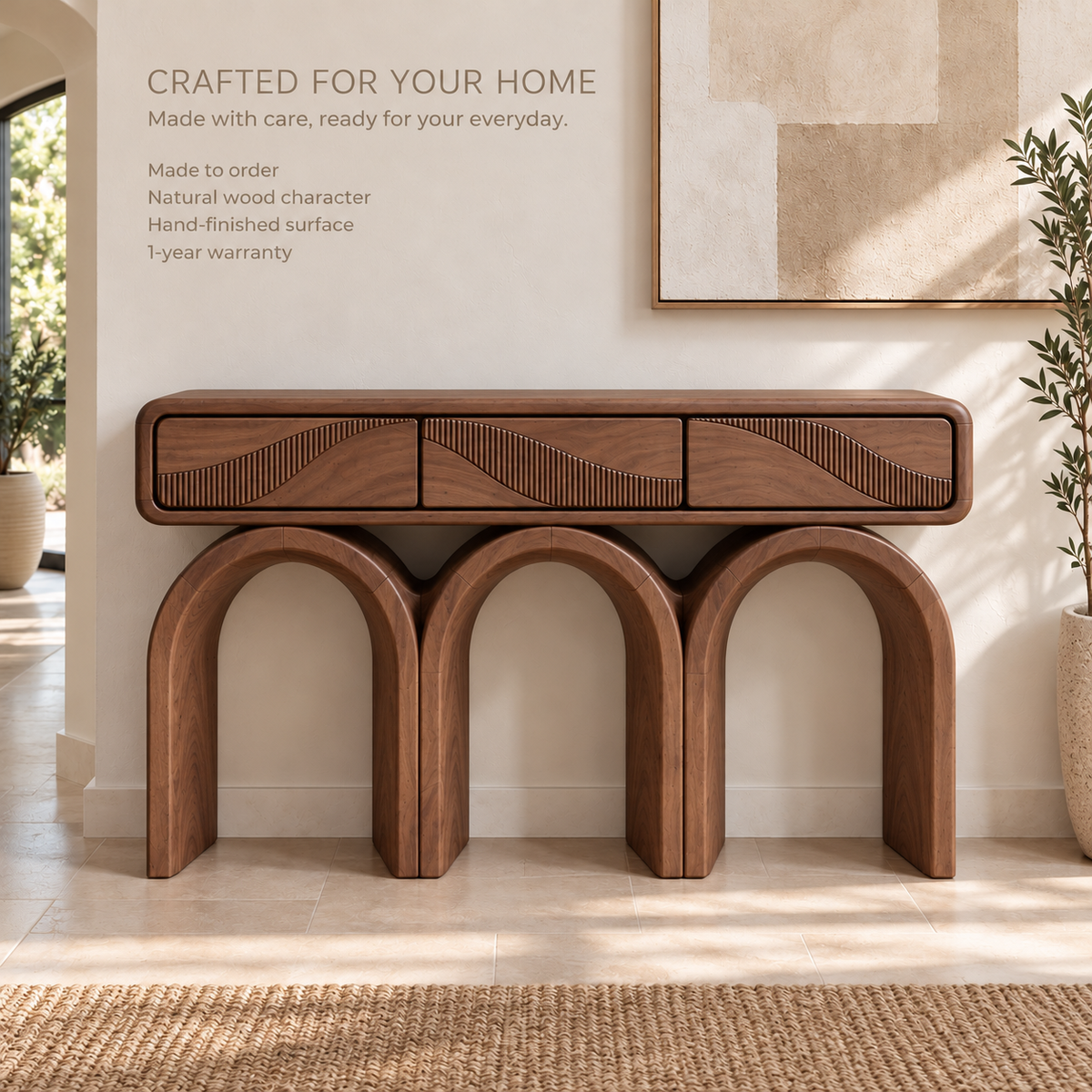Evren Sculptural Solid Wood Console Table - Design 663 - product detail 8