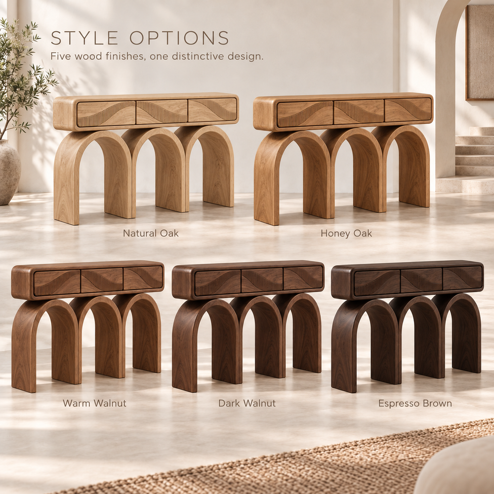 Evren Sculptural Solid Wood Console Table - Design 663 - wood finish options