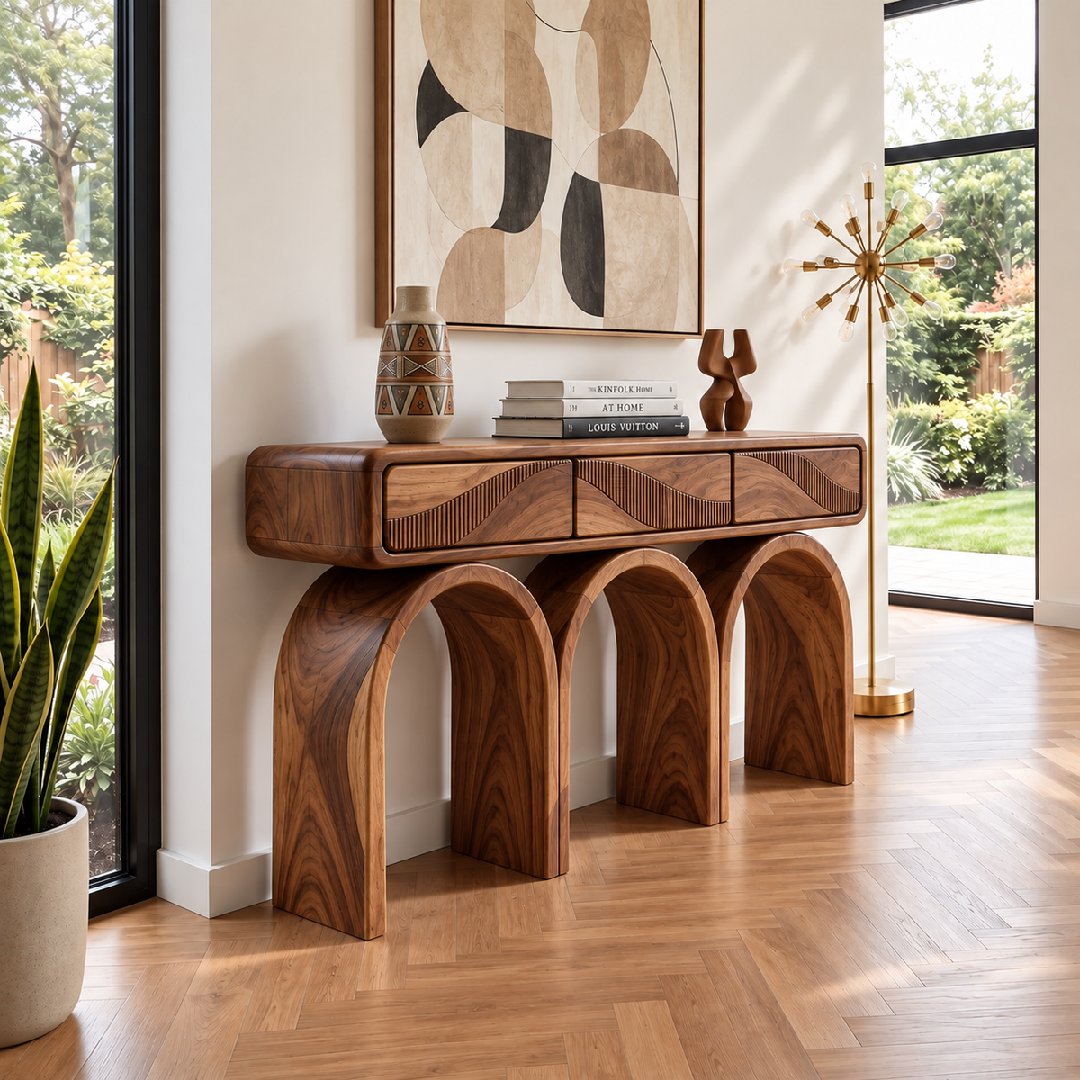 Evren Sculptural Solid Wood Console Table - Design 663 - original main view