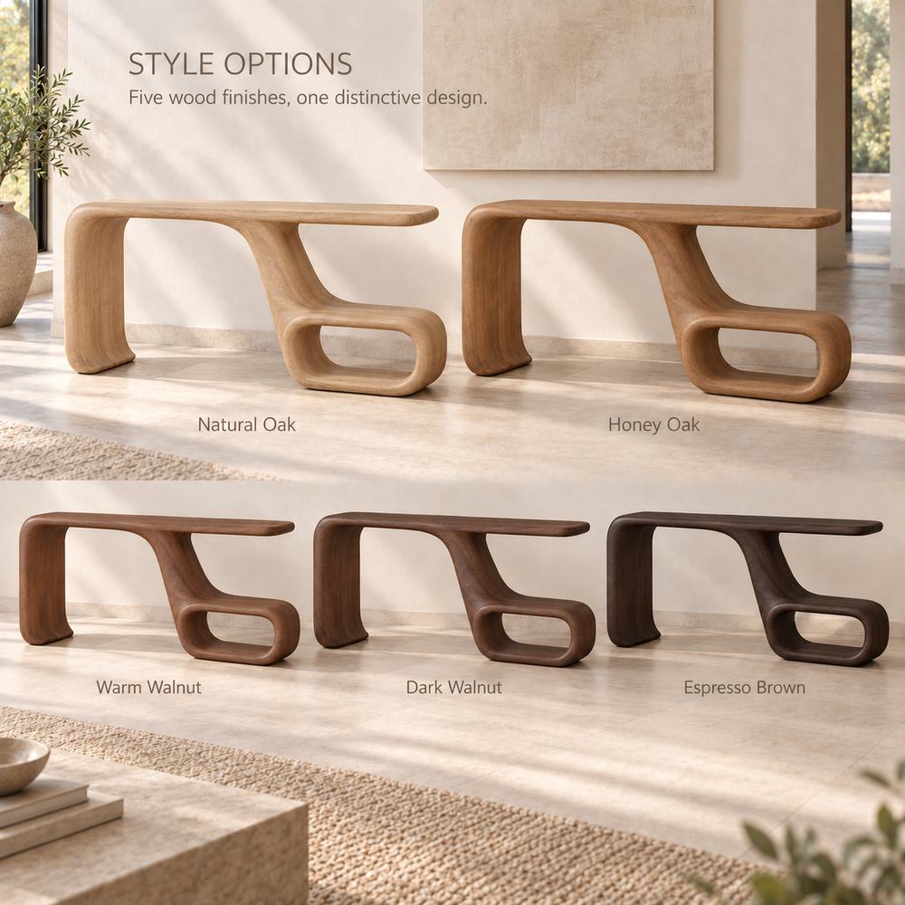 Noelle Sculptural Solid Wood Console Table - Design 664 - wood finish options