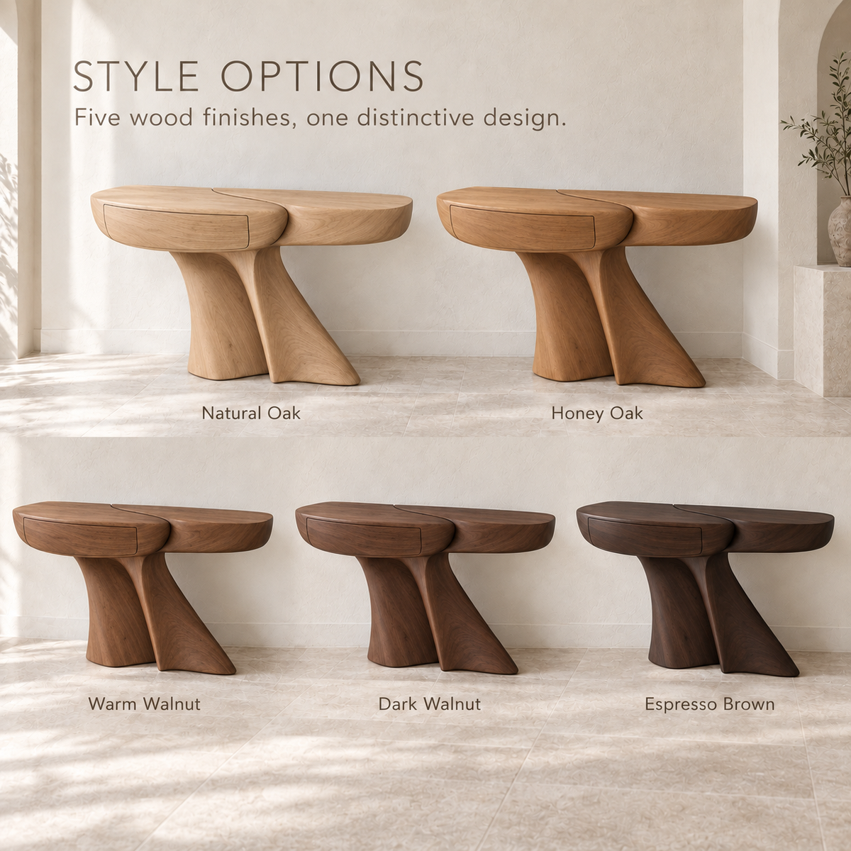Seraph Sculptural Solid Wood Console Table - Design 666 - wood finish options