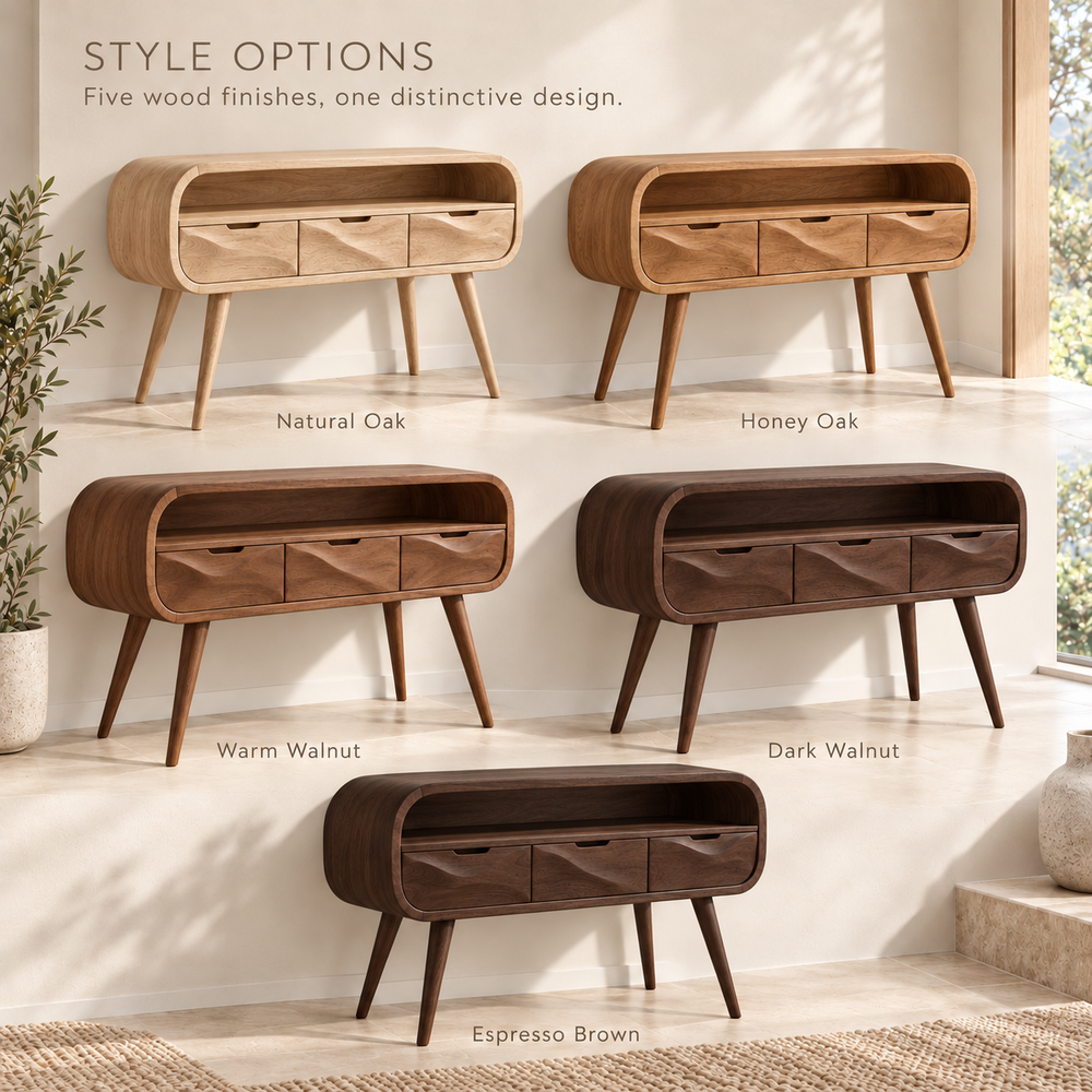 Maelle Sculptural Solid Wood Console Table - Design 667 - wood finish options