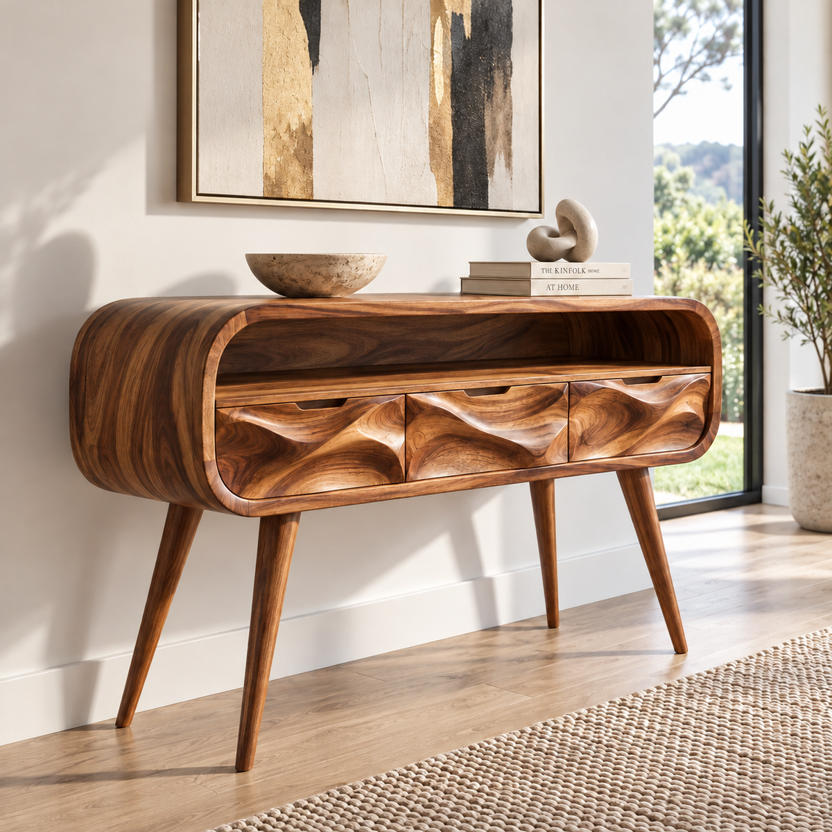 Maelle Sculptural Solid Wood Console Table - Design 667 - original main view