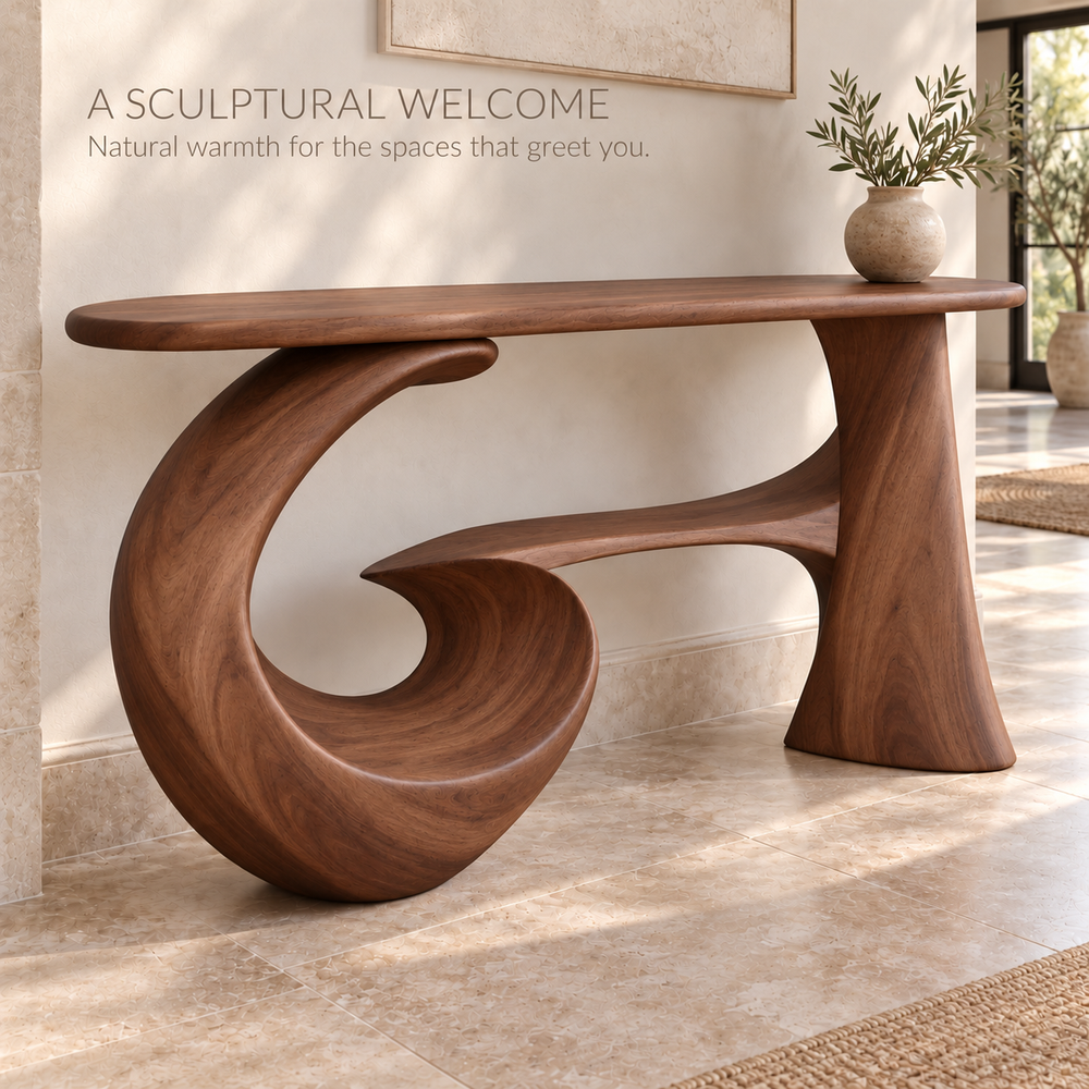 Corin Sculptural Solid Wood Console Table - Design 668 - product detail 1