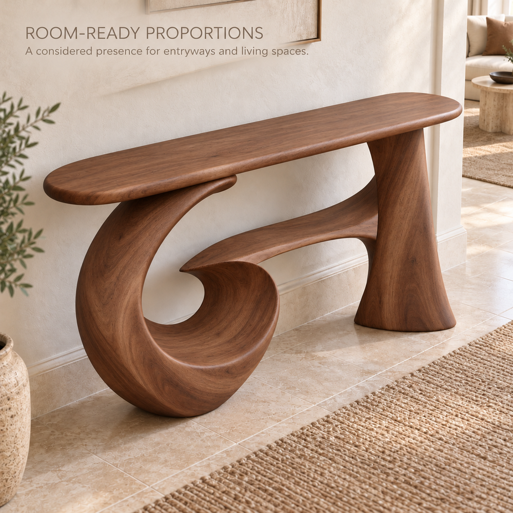 Corin Sculptural Solid Wood Console Table - Design 668 - product detail 3