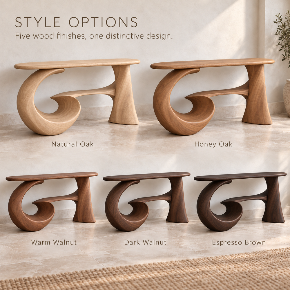 Corin Sculptural Solid Wood Console Table - Design 668 - wood finish options