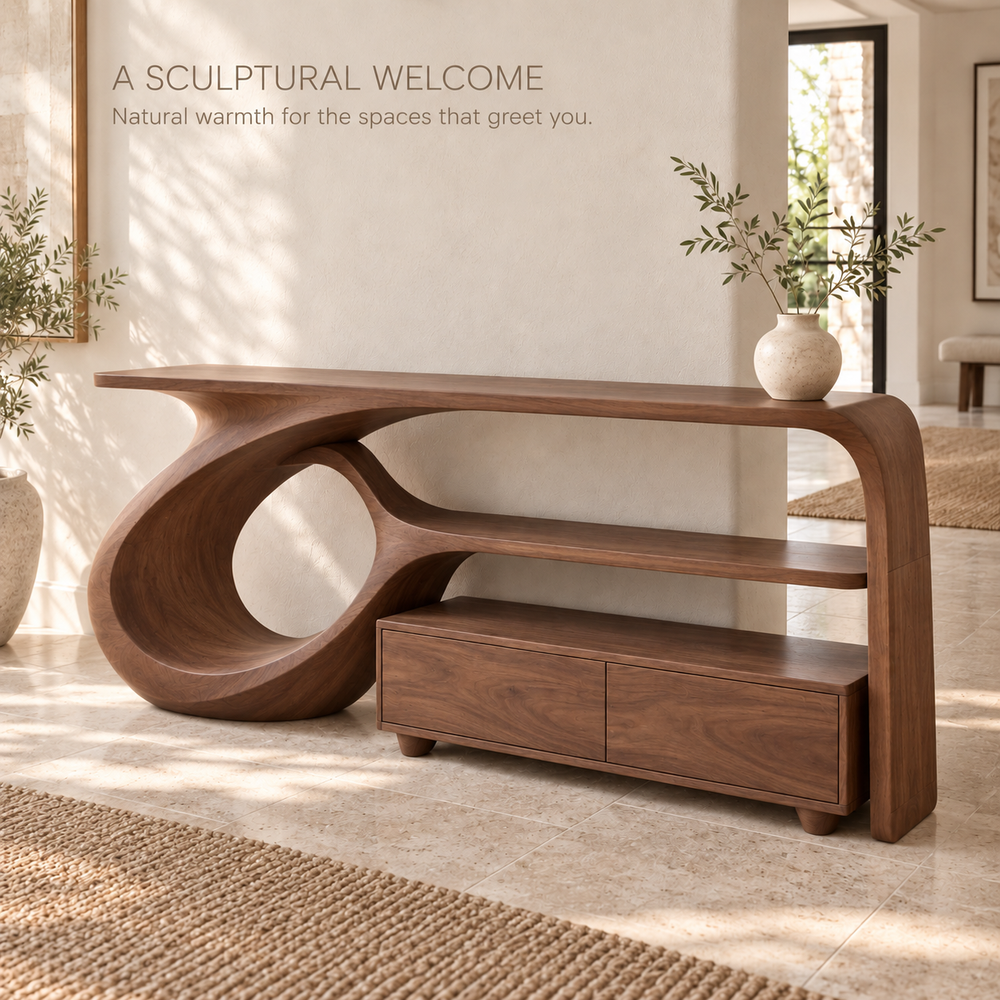 Amara Sculptural Solid Wood Console Table - Design 669 - product detail 1