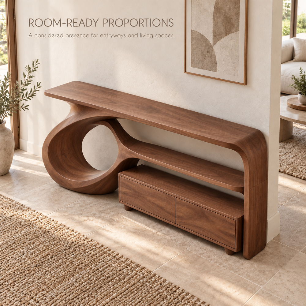 Amara Sculptural Solid Wood Console Table - Design 669 - product detail 3