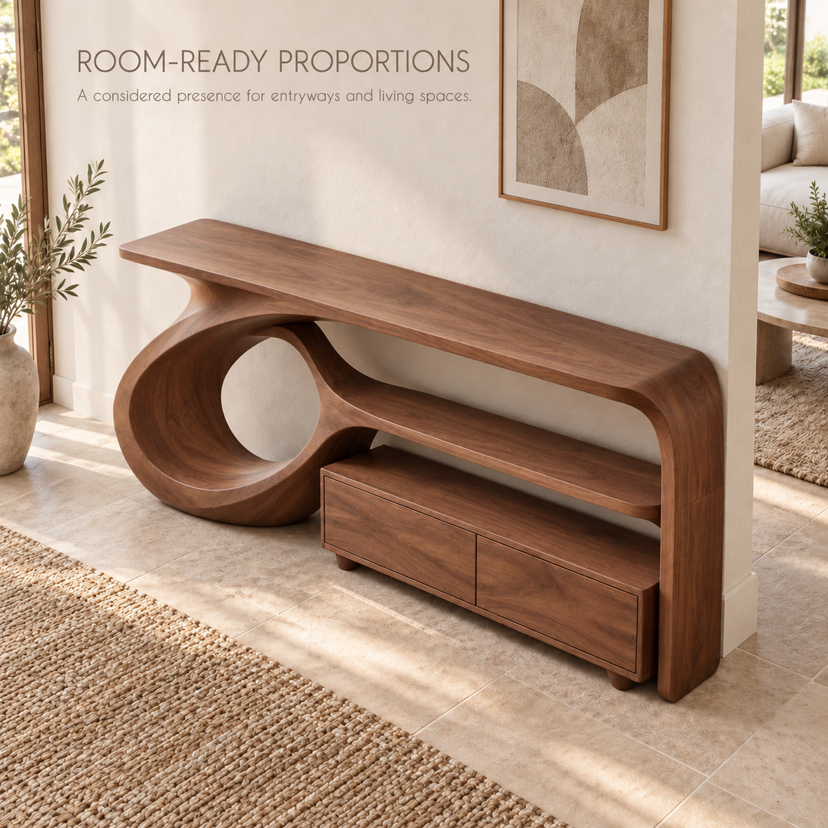 Amara Sculptural Solid Wood Console Table - Design 669 - product detail 3