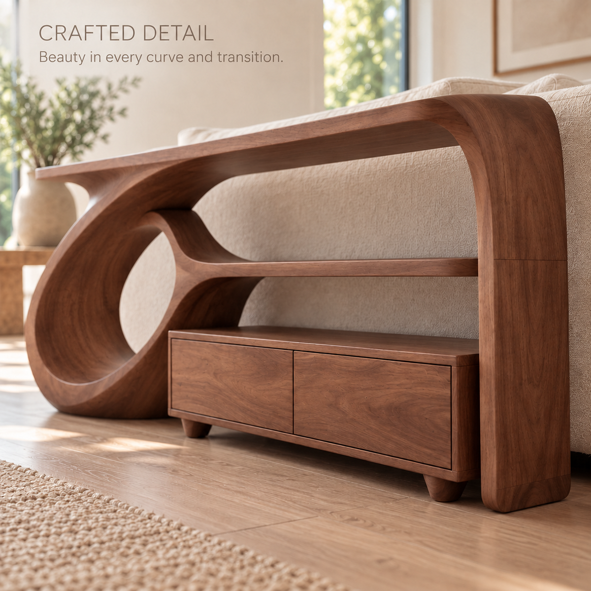 Amara Sculptural Solid Wood Console Table - Design 669 - product detail 5