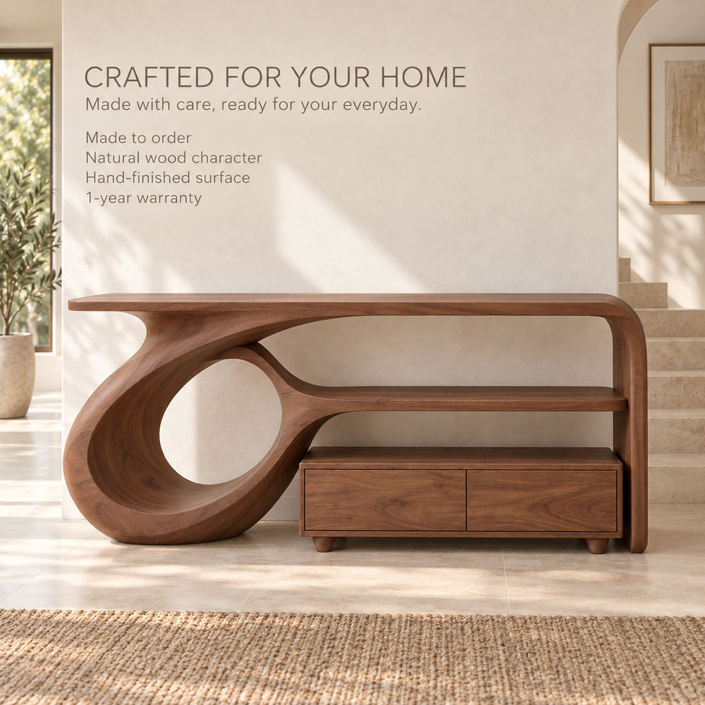 Amara Sculptural Solid Wood Console Table - Design 669 - product detail 8