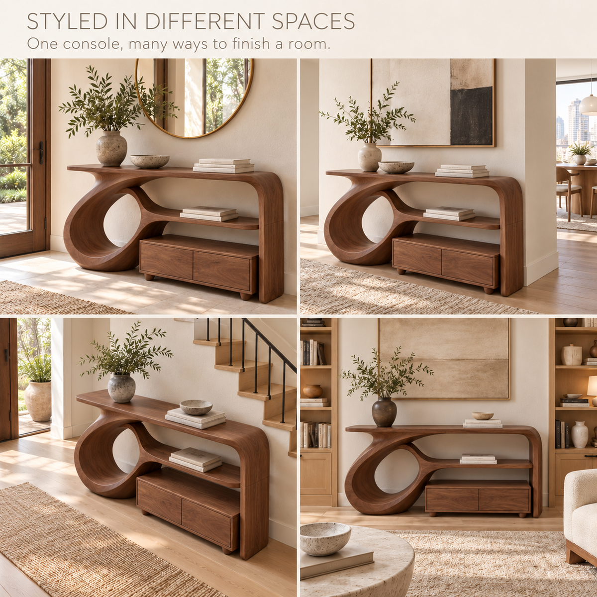Amara Sculptural Solid Wood Console Table - Design 669 - product detail 9